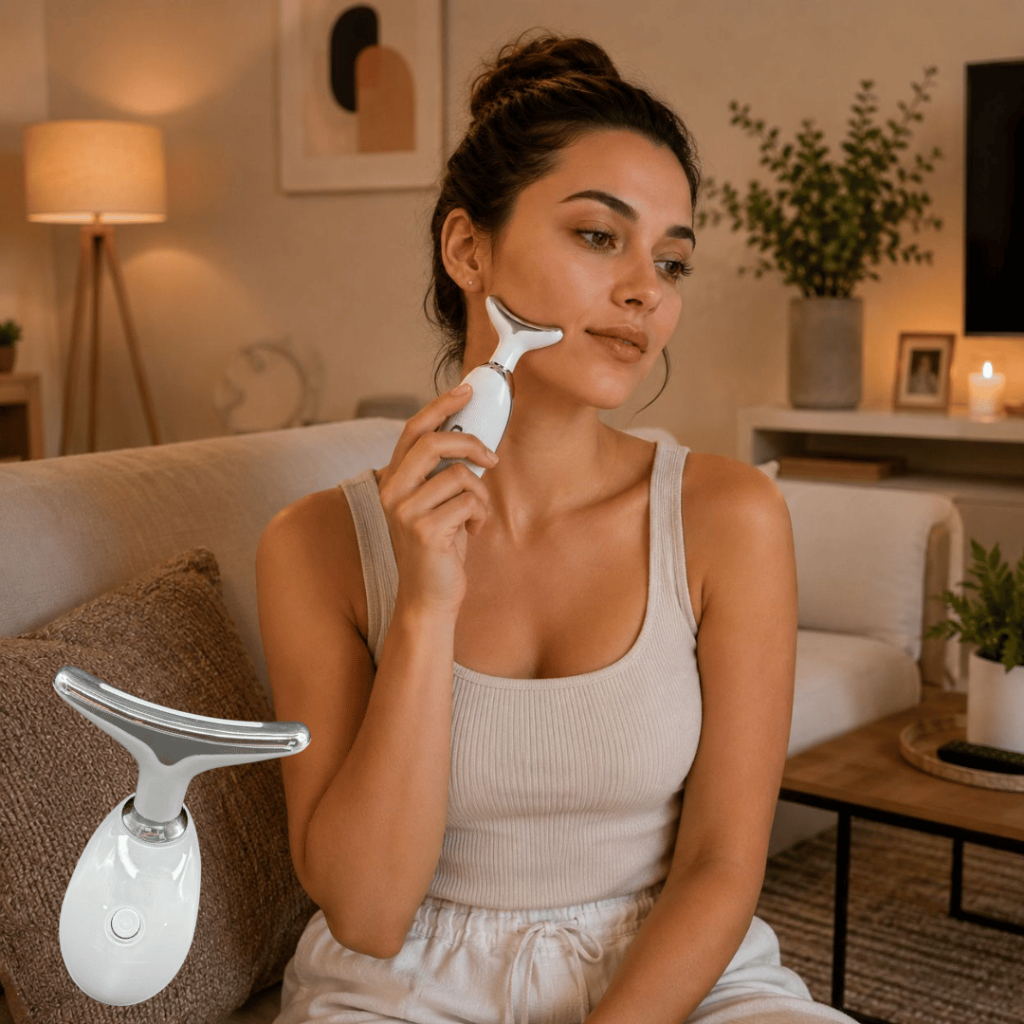 Massageador Facial LED EMS Recarregável Cuidados Faciais Pescoço Rosto USB ES-1081