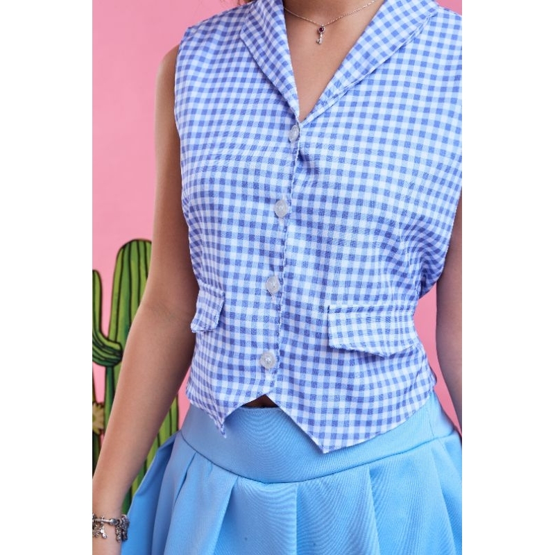 🩵✨conjunto infantil feminino xadrez colete com shortinho por baixo