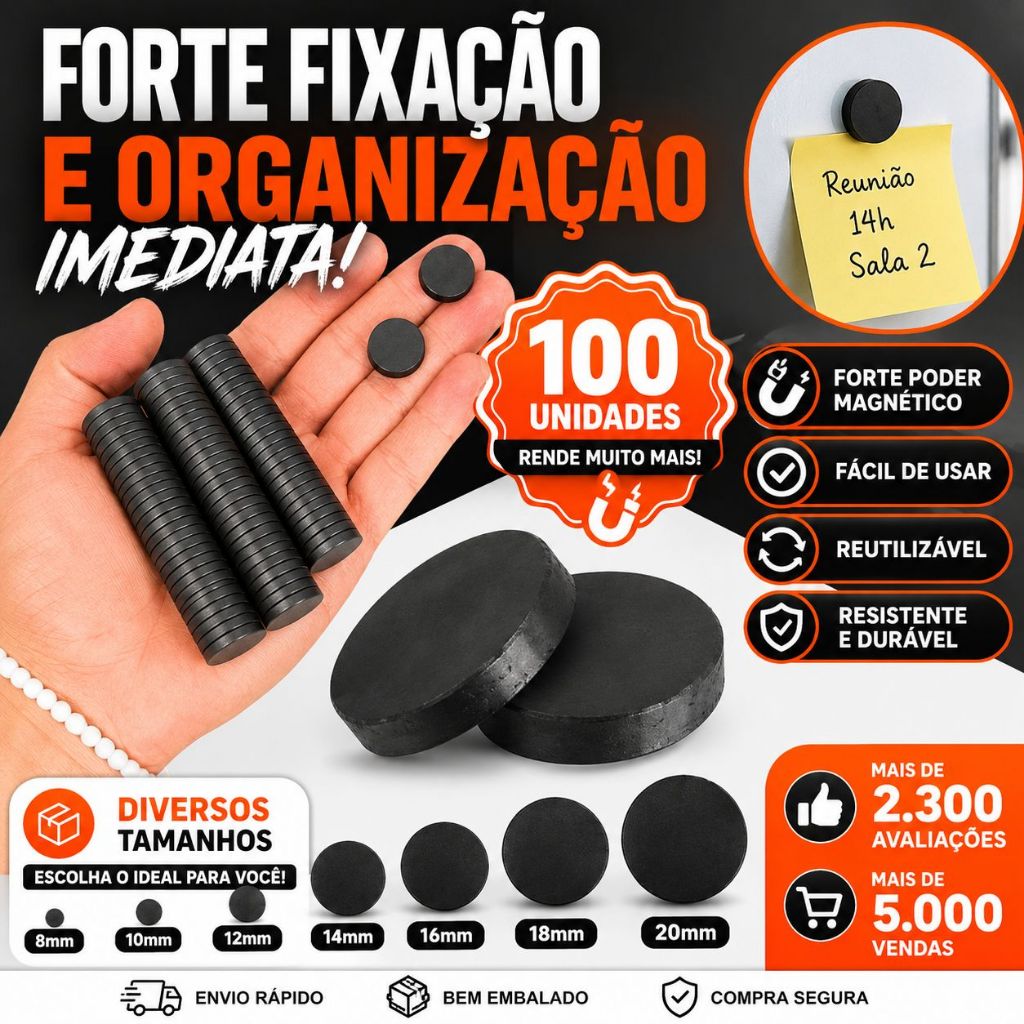 Imã Redondo Preto - Diversos Tamanhos - Pacote Com 100 Unidades - Nybc