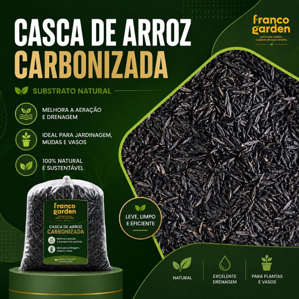 Casca de Arroz Carbonizada 3L 10L 20L Substrato Natural para Jardinagem Drenagem Vasos Planta Hortas