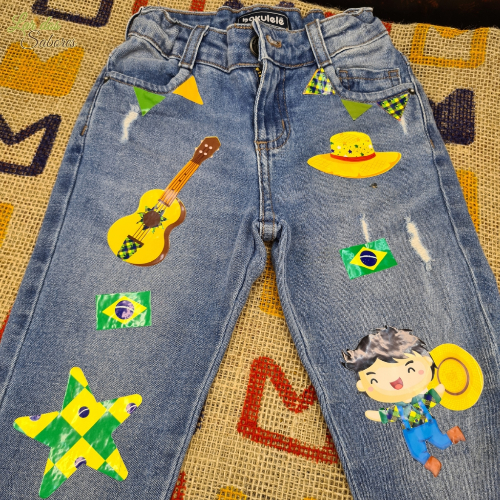 Kit Adesivos Festa Junina para Roupa Quadrilha Tema Brasil Copa do Mundo Impermeável Premium