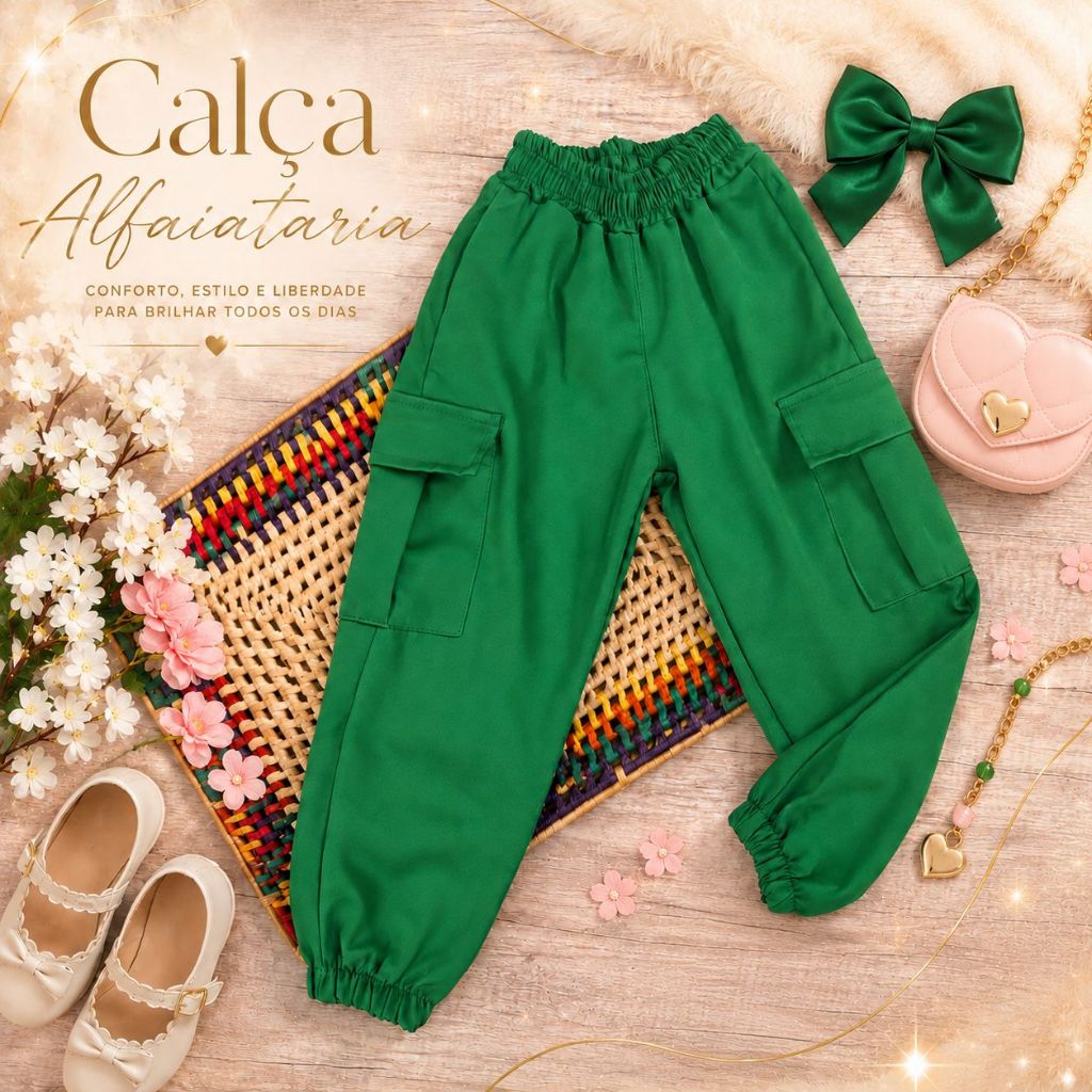 CALÇA INFANTIL MENINA ALFAIATARIA JOGGER CARGO COM BOLSO ELÁSTICO CONFORTÁVEL MODA BLOGUEIRINHA