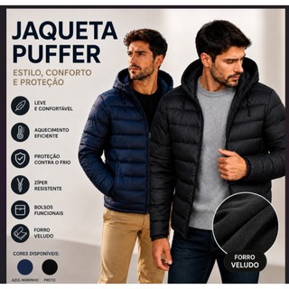 Jaqueta Puffer Masculina Forrado Quente Inverno AVELUDADA Neve Bobojaco Capuz Impermeável