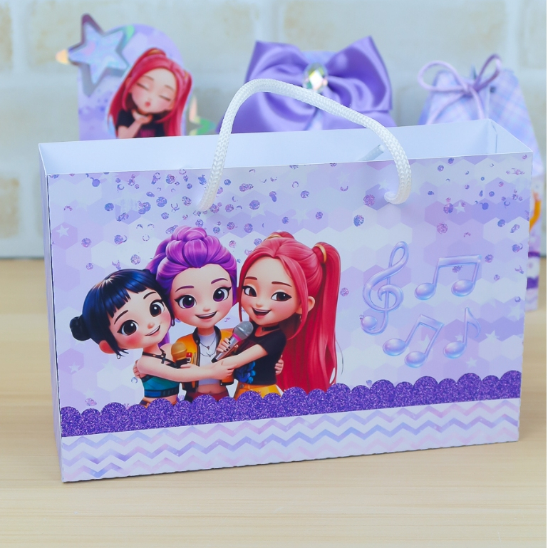 Kit 10 Sacolinhas Personalizadas Huntrix Guerreiras do K-pop Lembrancinhas Festa De Aniversário Mimo