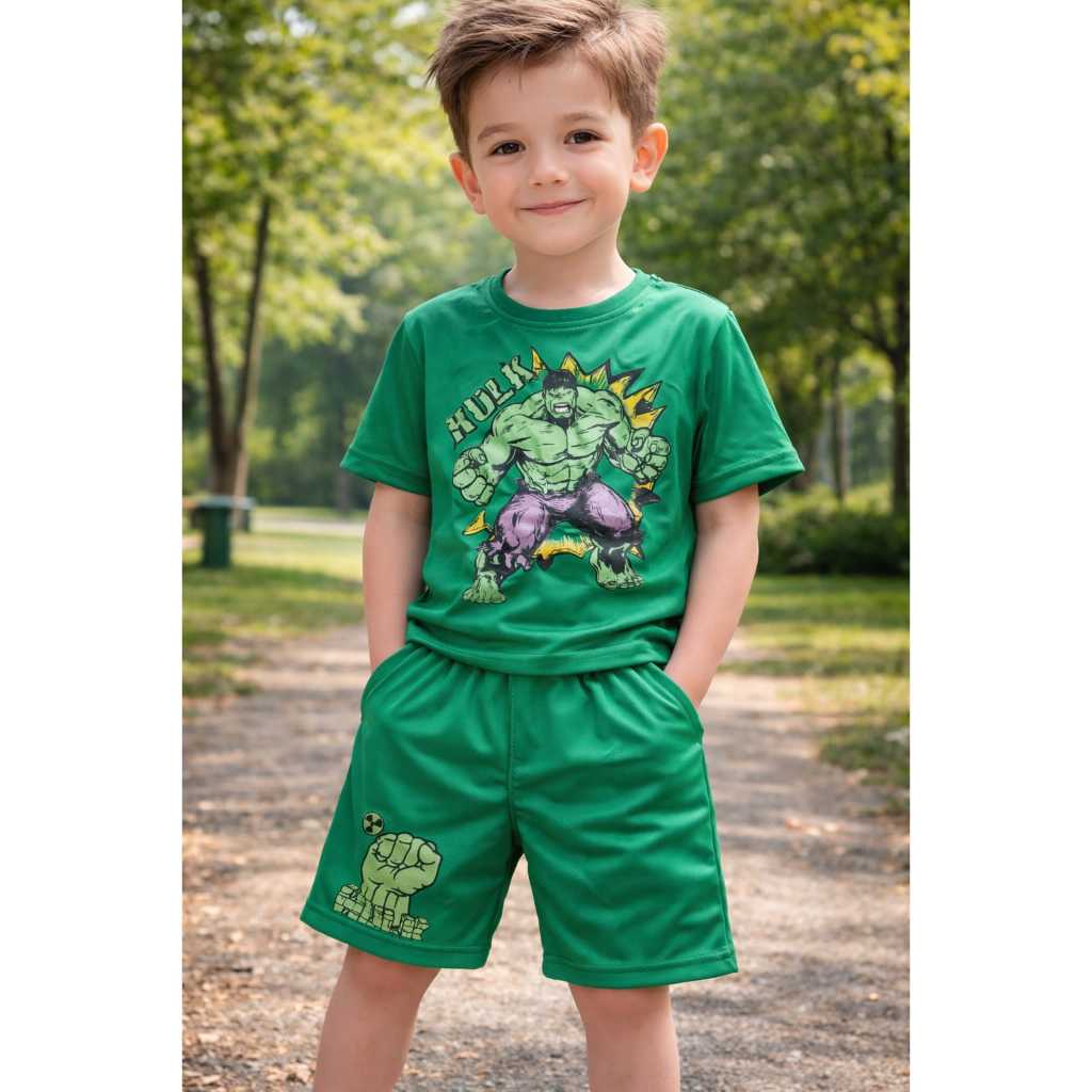 💚💪 Conjunto Hulk Infantil Conjunto Infantil Hulk Masculino Camiseta e Bermuda Menino