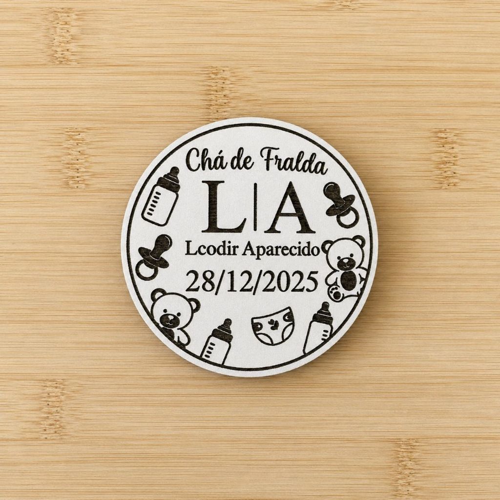Kit de Imãs de Geladeira Chá de Fralda MDF Lembrancinha Chá de Bebê Personalizada Lembrancinha em Madeira MDF