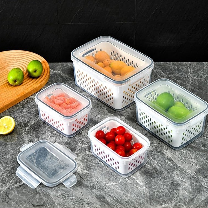 Kit 3 Potes Hermetico Organizadores Geladeira 850ML/1750ML/3300ML Alimentos Vegetais