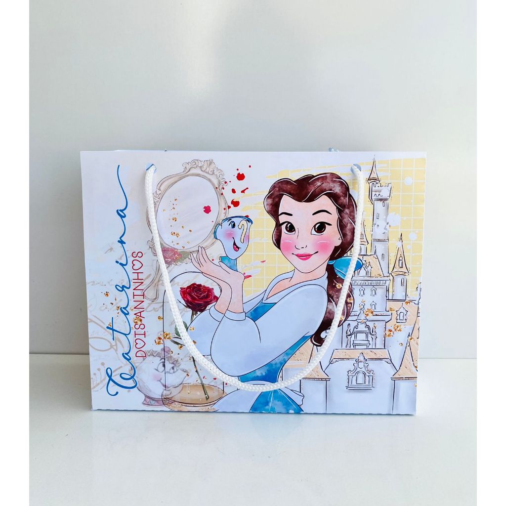 Sacolinha PRINCESA BELLA (pegue e monte) Personalizada - Lembrancinha Surpresa Festa Princesas