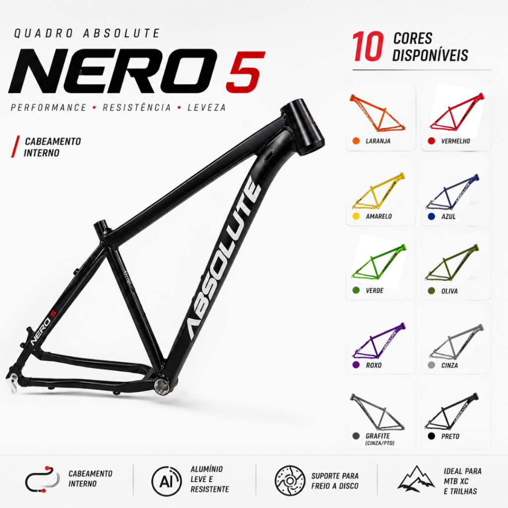 Quadro Bicicleta Aro 29 Absolute Nero 5 Alumínio 6061 MTB XC Cabeamento Interno
