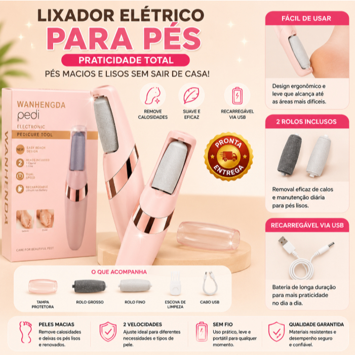 Removedor De Calos Lixa Esfoliante Elétrico Pedicure Recarregavel USB Alice bijou