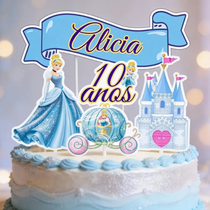 Topper Topo De Bolo Princesa Cinderela Personalizado Decoração Para Mesversários E Aniversários