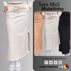 Saia Midi Moletom Feminino Com Fenda E Bolso Lateral Confortável Estilosa Moda Evangélica E Casual