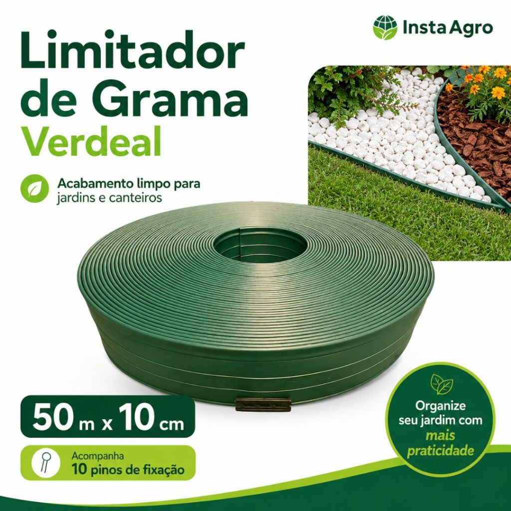 Limitador De Grama Verdeal 50m Borda Fina 10cm Separador Jardim Canteiro Paisagismo Pronto para Usar