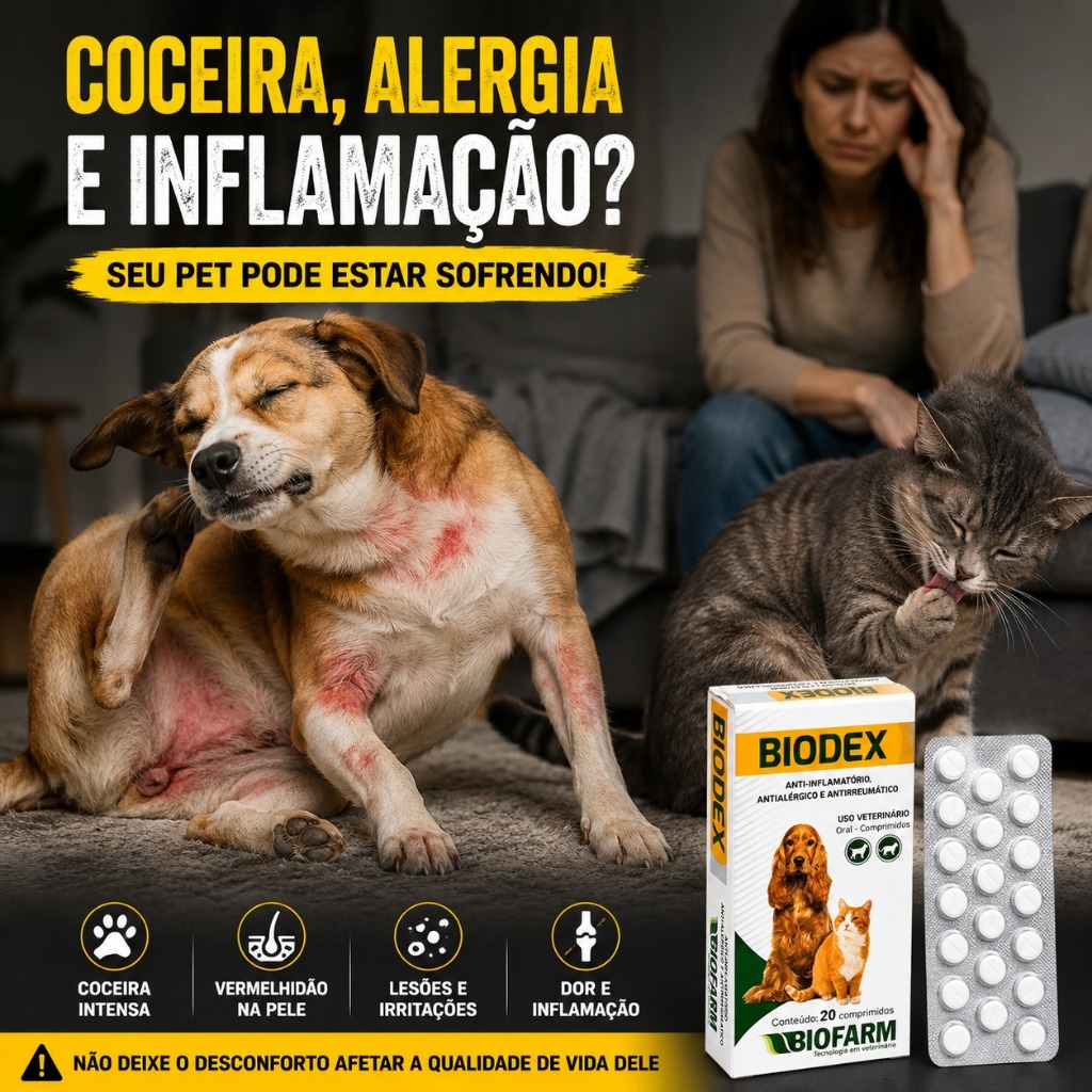 Biodex Dexametasona Anti-Inflamatório Cães Gatos Alívio Rápido Alergia Dermatite  20 Comprimidos