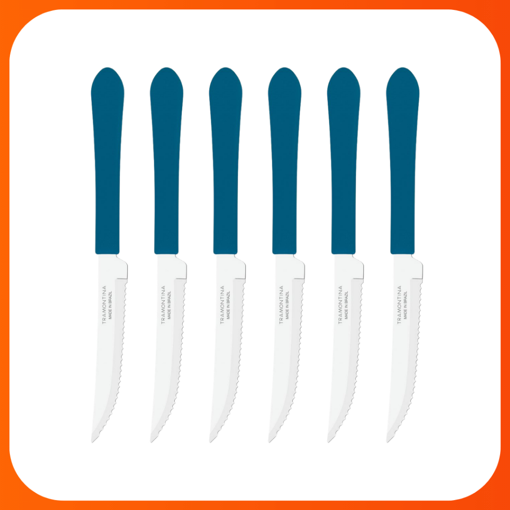 Faca Tramontina Inox Cabo Azul Claro Leme - Conjunto