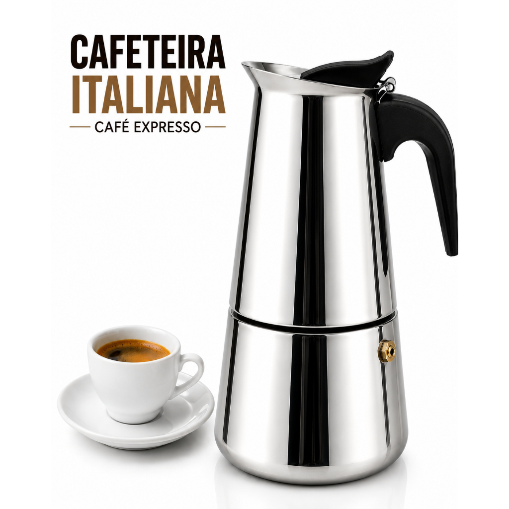 Cafeteira Italiana Inox 450 Ml Serve 9 Xícaras Compacta Resistente Café Expresso Com Design Elegante