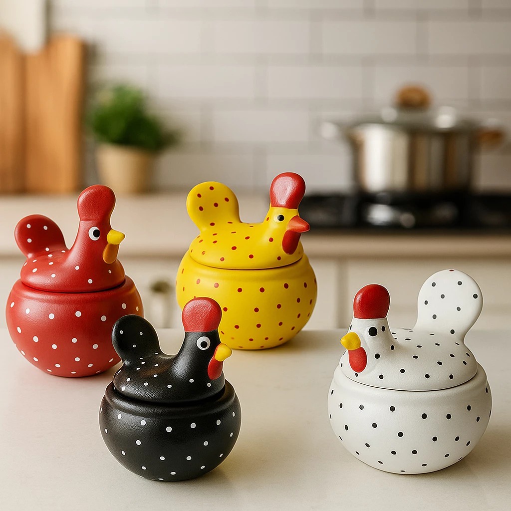 Galinha Poá em Cerâmica Decoração Casa Cozinha Pote Condimentos Presente.