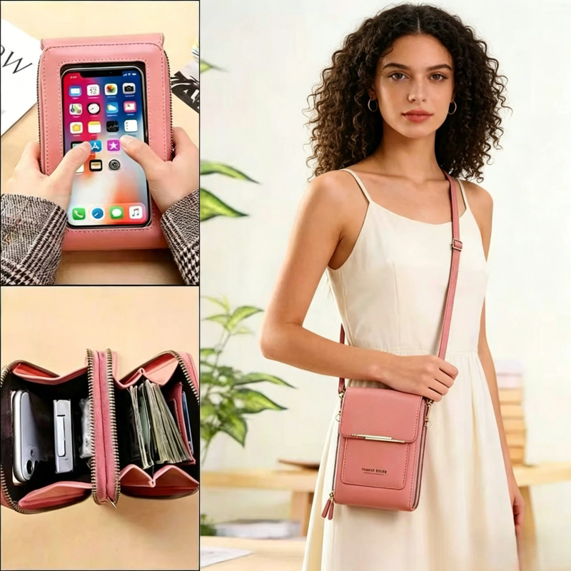 Bolsa Transversal para Celular Feminina Resistente, Carteira Multifuncional com Tela Touch e Grande Capacidade