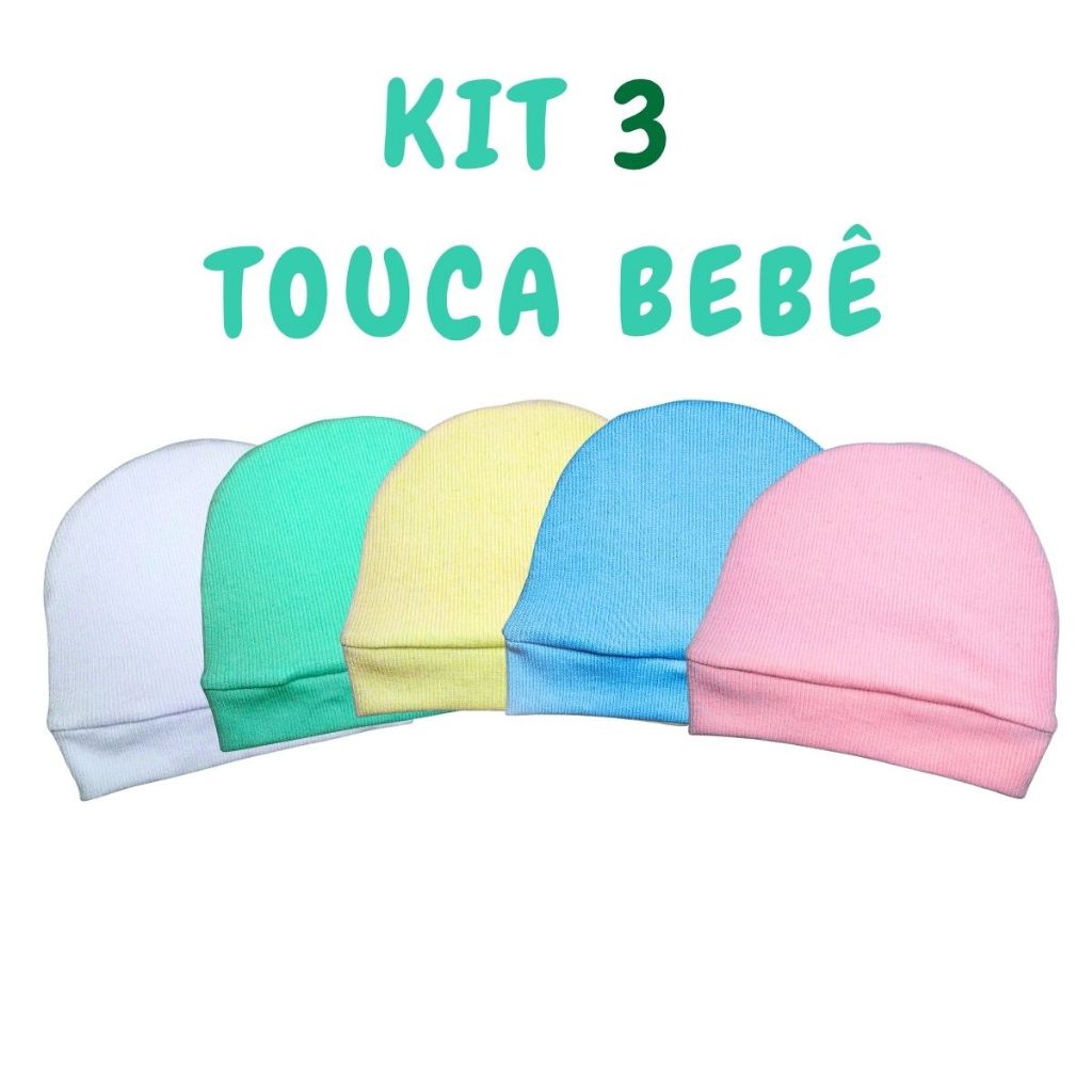 Kit 3 Touca Bebê Recém Nascido Menino e Menina Tecido 100% Algodão Toquinha Antialérgico