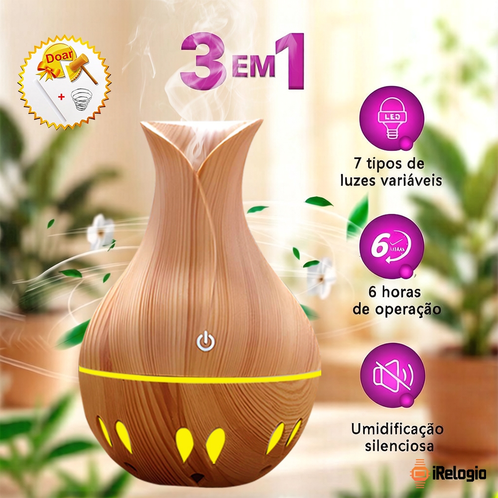 Umidificador De Ar E Aromatizador umidificador de ar ultrassônico Tipo Madeira Com Led Colorido Aromatizador Silencioso