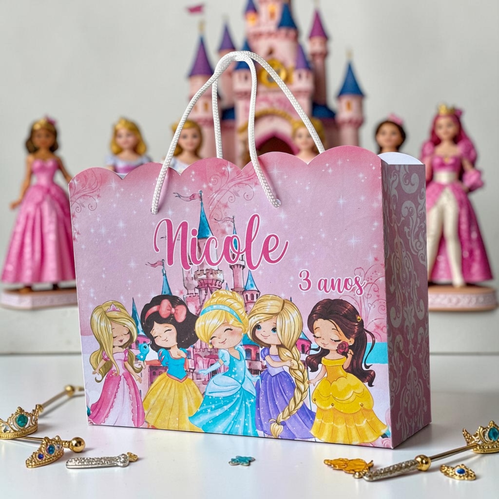 Sacola Personalizada Lembrancinha Princesas Baby Aquarela (Pegue e Monte) Festa Aniversário