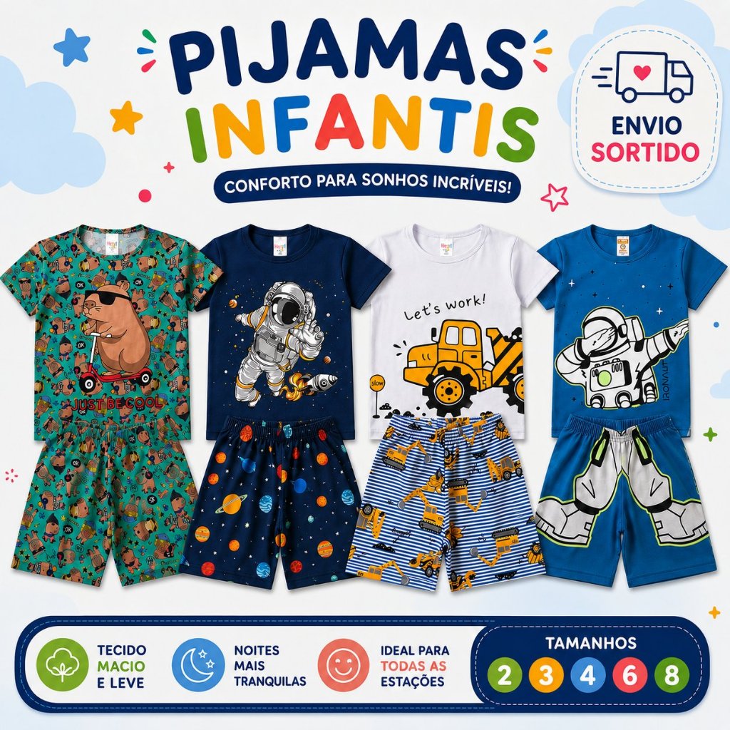 Conjunto Pijama Infantil Masculino – Camiseta + Bermuda