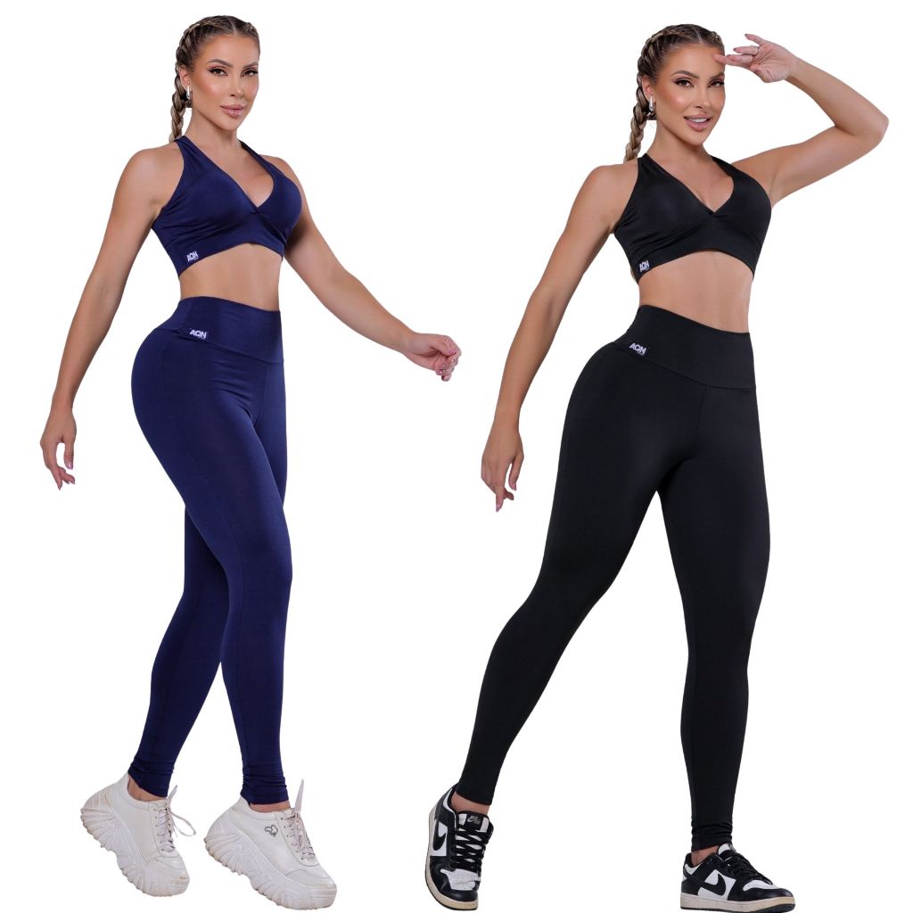 Conjunto Fitness Feminino Academia Legging Cintura Alta Forro Duplo AQN SPORT