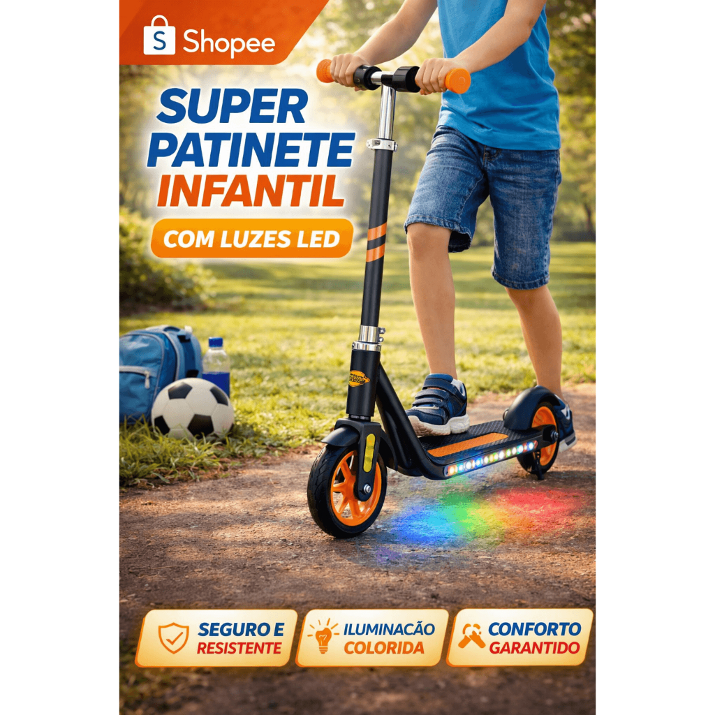 Patinete Elétrico Infantil 2 Rodas Led Divertido Bateria Bivolt