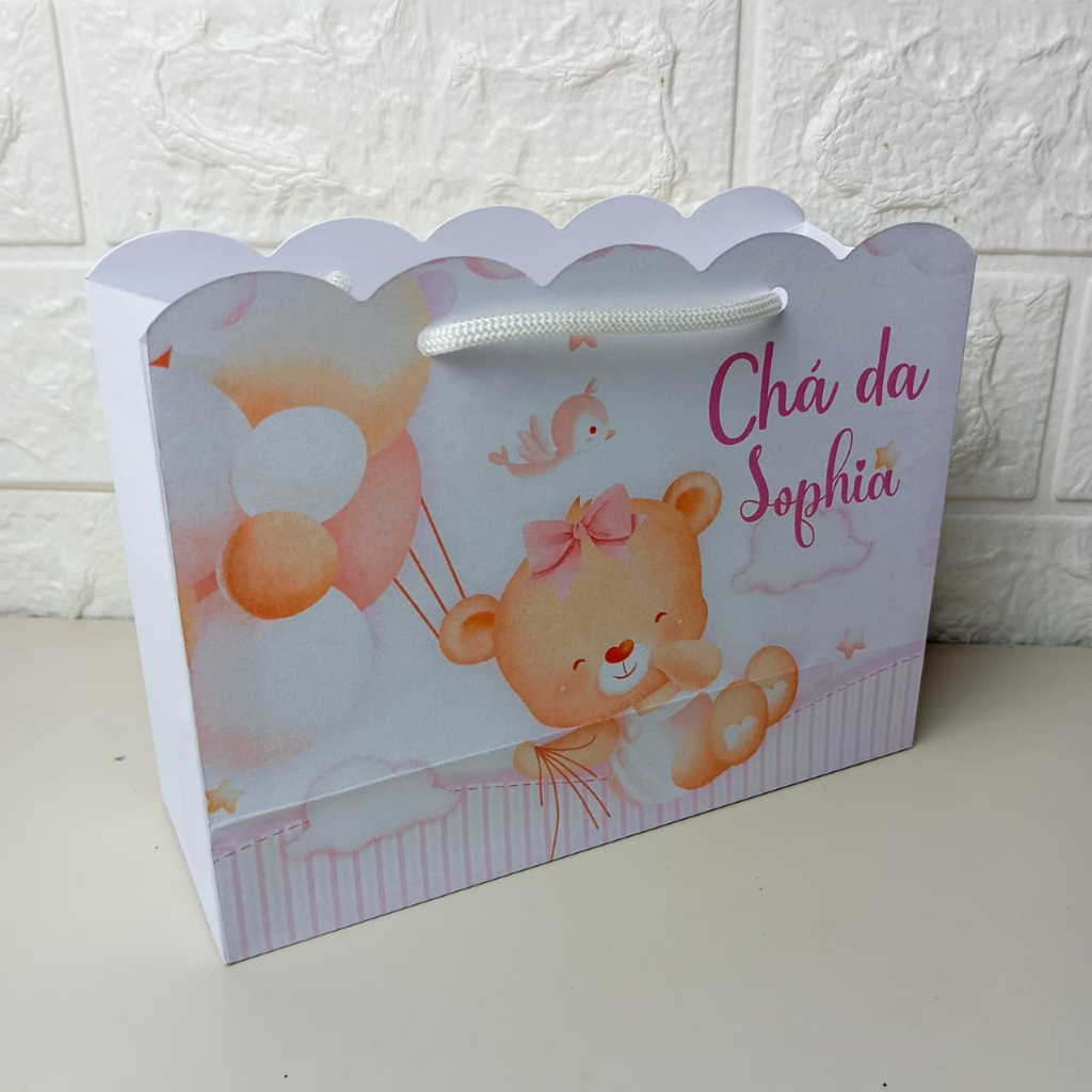 Sacolinha Surpresa Chá de Bebê Ursinho Rosa Menina Personalizada - PEGUE E MONTE | Lembrancinhas | Festa | Aniversário