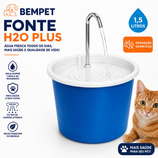 Fonte Bebedouro H2O Plus 1,5L Para Gatos e Cães Torneira Inox Bivolt BEMPET