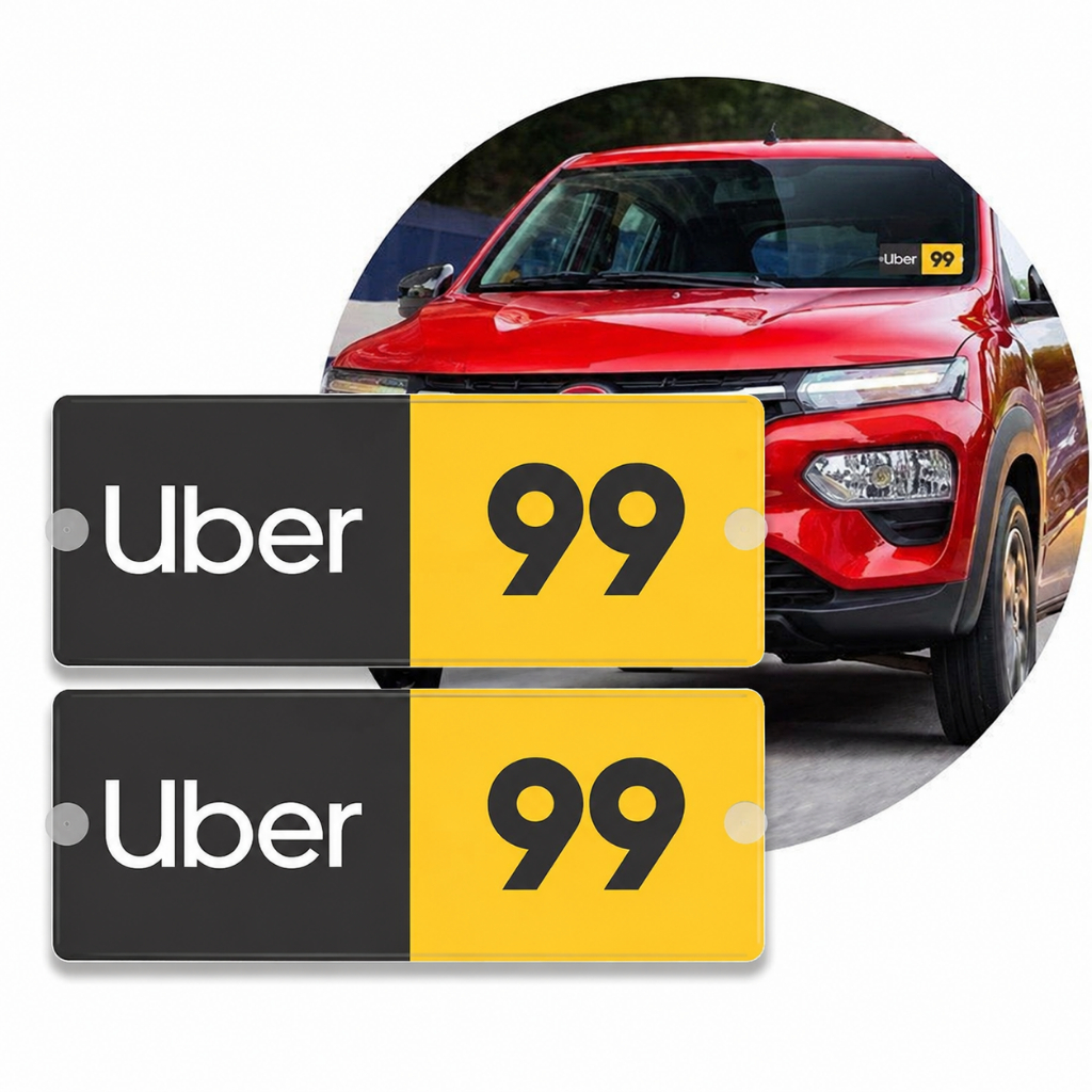 Kit 2 Placas Uber 99 Para Motorista De Aplicativo Com Ventosa 15x5,5cm