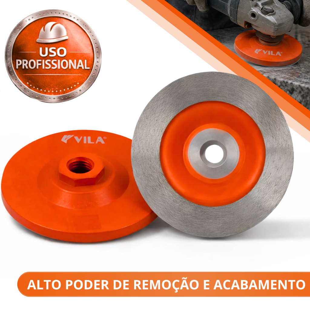 Disco / Rebolo Diamantado 100mm M14 Liso G220 Vila Cor Laranja