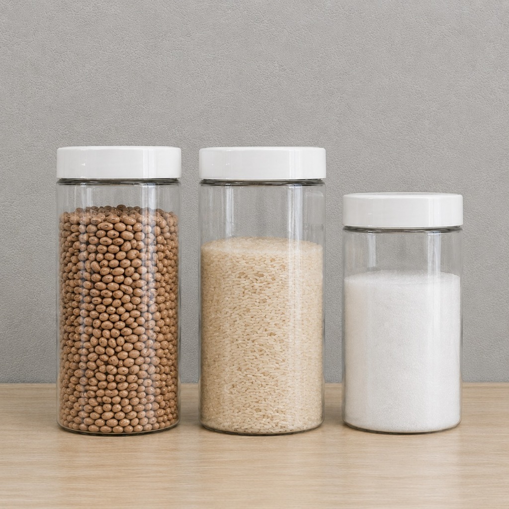 Kit 3 Potes Cozinha 2x 2000ml + 1500ml para Mantimentos Transparente Reto Tampa Branca de Rosca