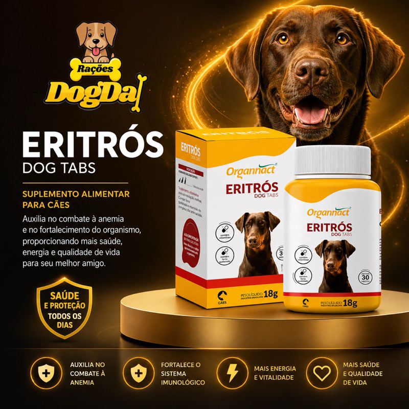 Eritrós Dog Tabs Organnact 30 Tabletes | Suplemento para Cães com Ferro, Vitaminas e Energia