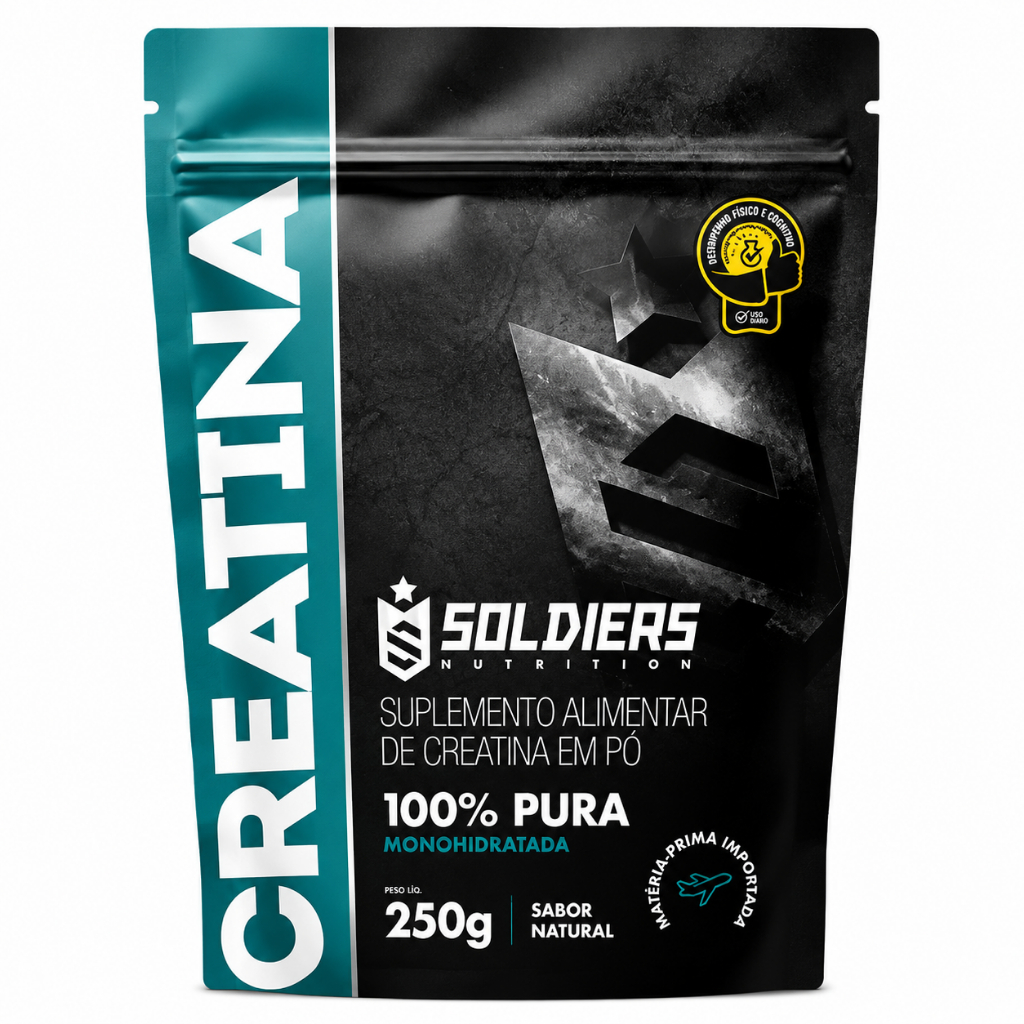 Creatina Monohidratada 250g 100% Pura Importada Soldiers Nutrition Suplemento Performance Muscular Força