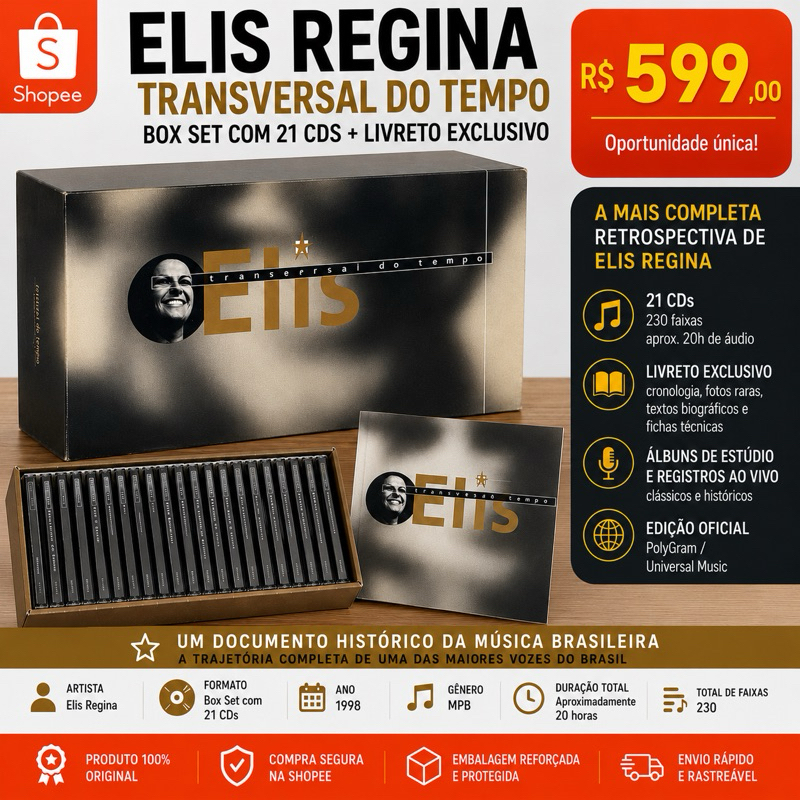 Box Elis Regina Transversal Do Tempo 21 CDs Livreto PolyGram 1998 MPB
