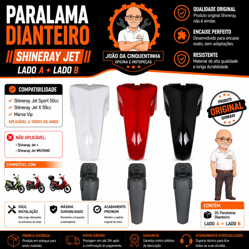 Paralama Dianteiro Parte A + B Shineray Jet Sport Shineray Jet X Shineray Jet 2X Traxx Moby Marva Vip