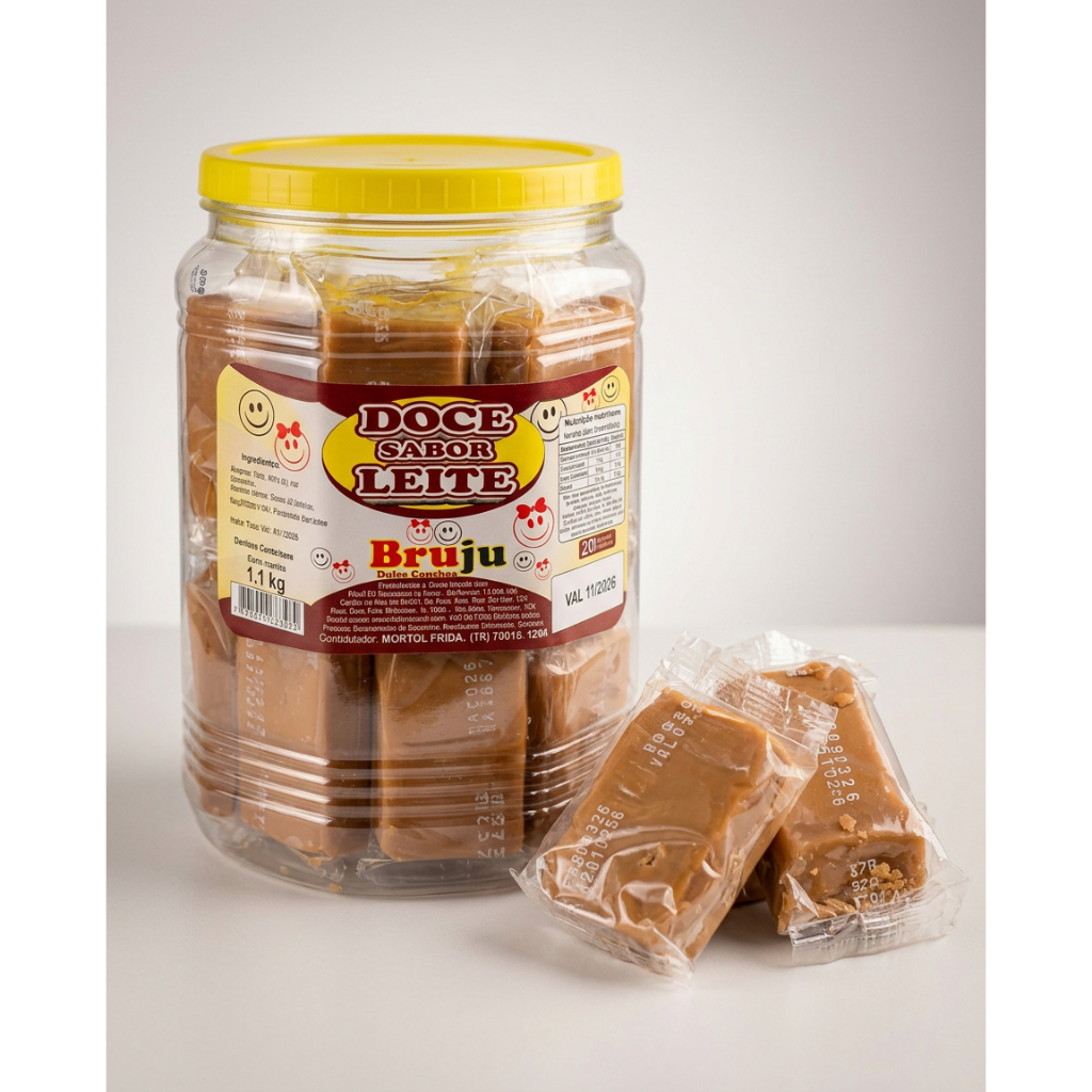 Doce Sabor Leite Quadrado Tradicional Bruju - Pote 20 Unidades - O Clássico Doce da Mercearia