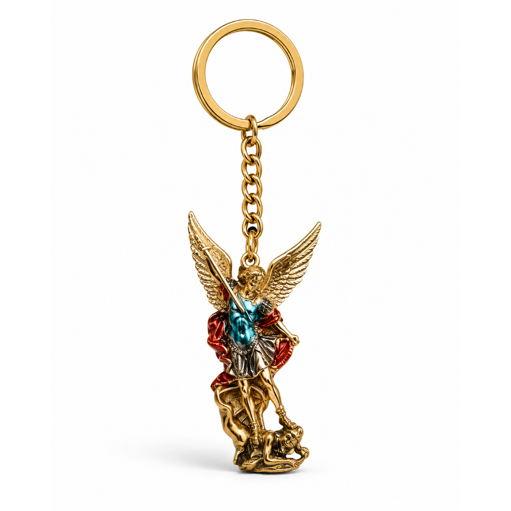 Chaveiro São Miguel Arcanjo Metal Dourado Religioso Católico Proteção Presente