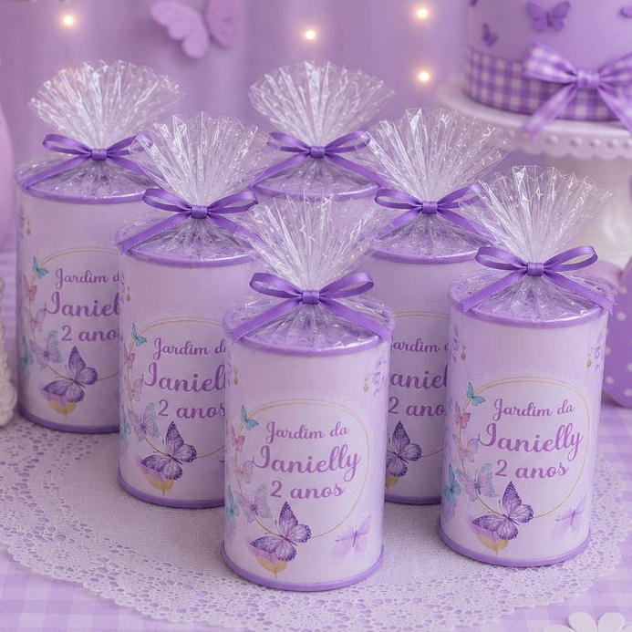 Cofrinhos Jardim das Borboletas Lilás Já vai pronto Aniversário Lembrancinhas Personalizada todos os temas