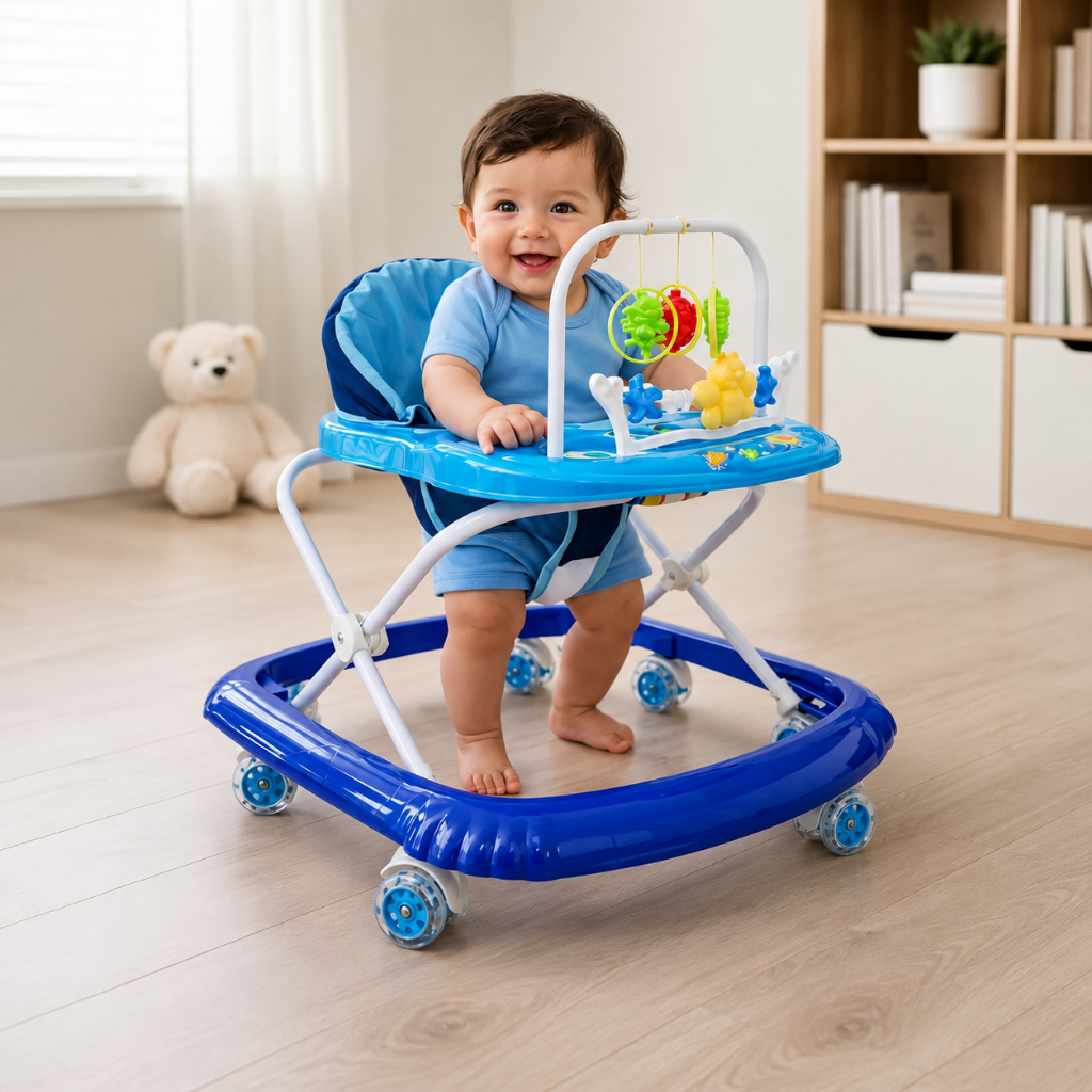 Andador Infantil Musical  Assento Acolchoado Estimula Coordenação, 12 kg Rodas Silicone