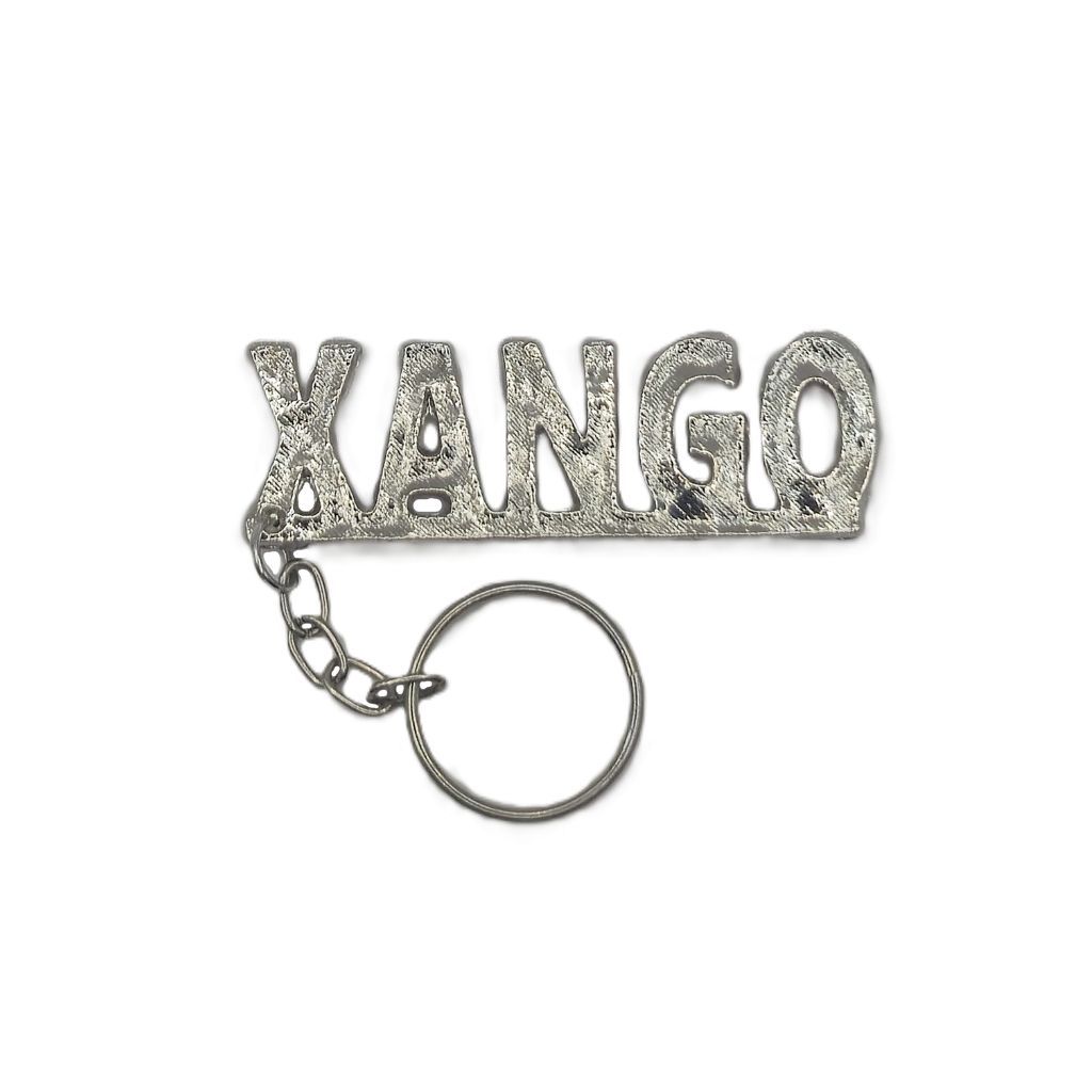 Chaveiro Orixá Xangô com escrita Xango em Niquel Umbanda