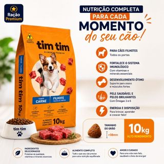 Ração Para Cães Filhotes Tim Tim Dog Premium 10,1kg Carne Nutrição Completa 28% Proteína