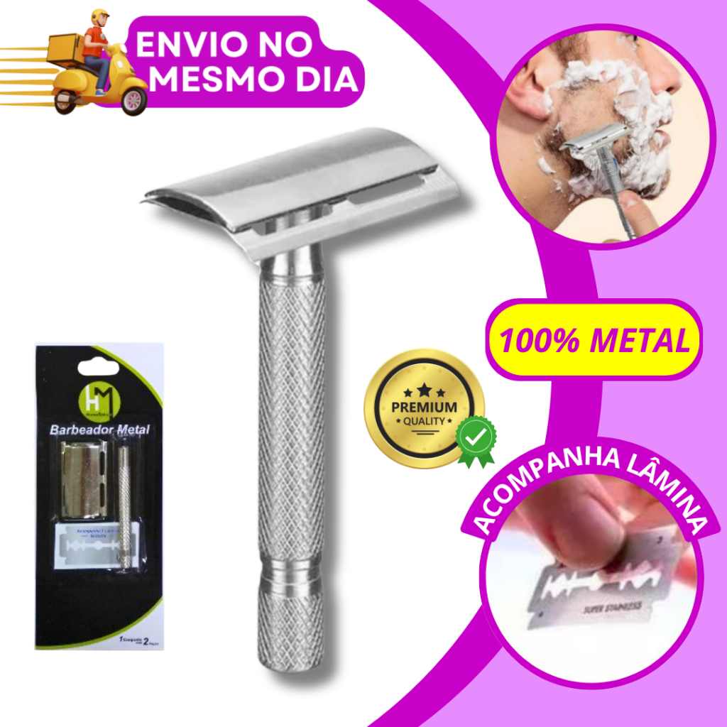 Aparelho de Barbear Barbeador Masculino Metal Premium Dupla Face Reutilizável Barbearia Profissional
