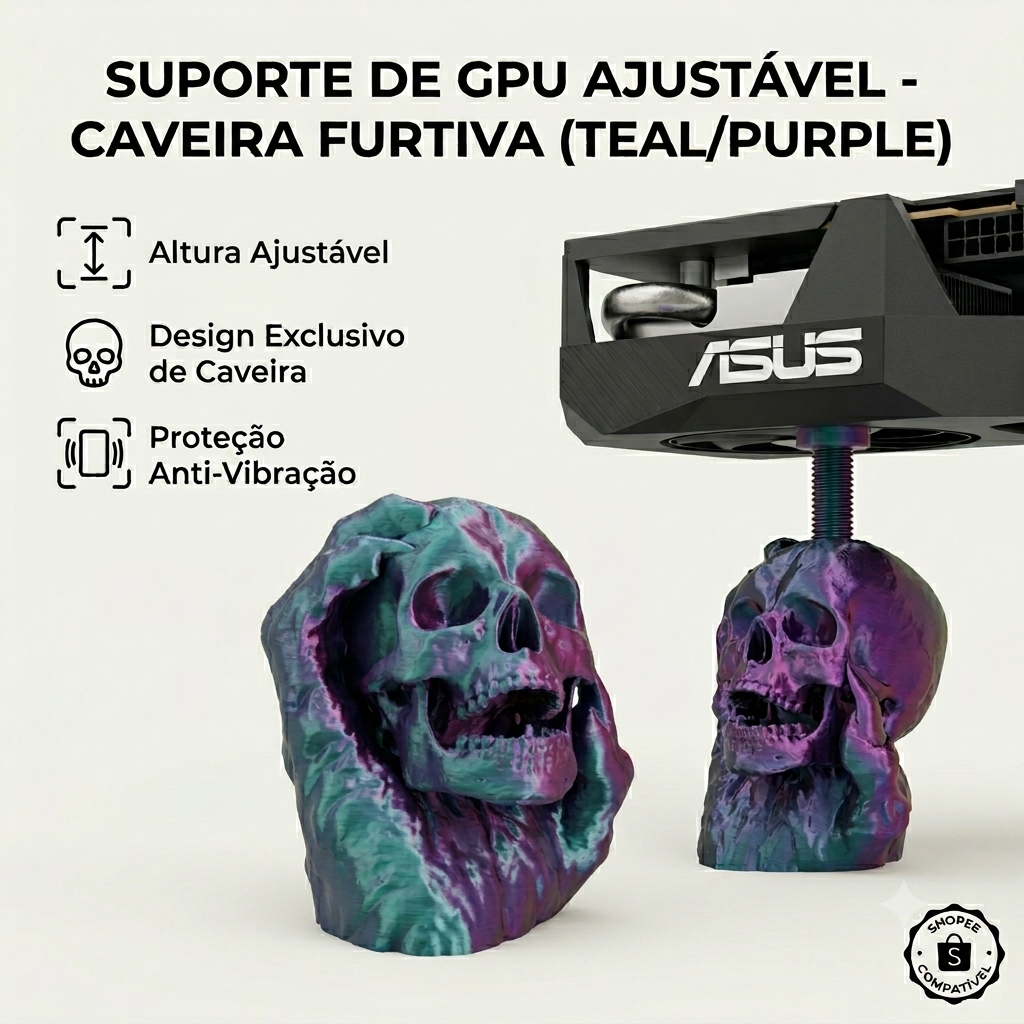Suporte para Placa de Vídeo GPU CPU | Skull Caveira Edition Sporte Placa de vídeo RX RTX RYZEN CORE