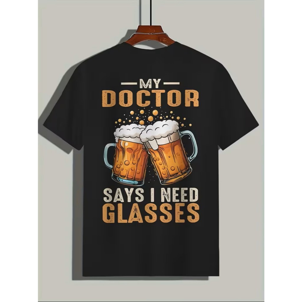 Camiseta Masculina Preta Esportiva para Atividades ao Ar Livre com Estampa 3D de Cerveja