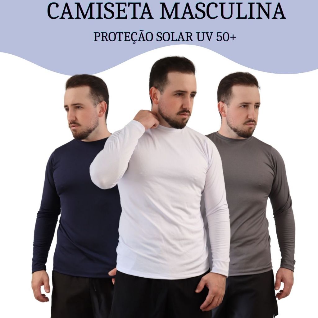 Camiseta Segunda Pele Masculina UV50+ Manga Longa Proteção Solar Academia Corrida Praia Treino Fit