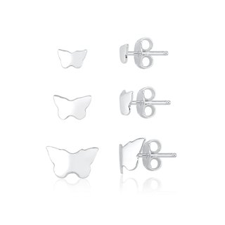 Trio de Brincos Feminino de Prata 925 Borboleta Lisa