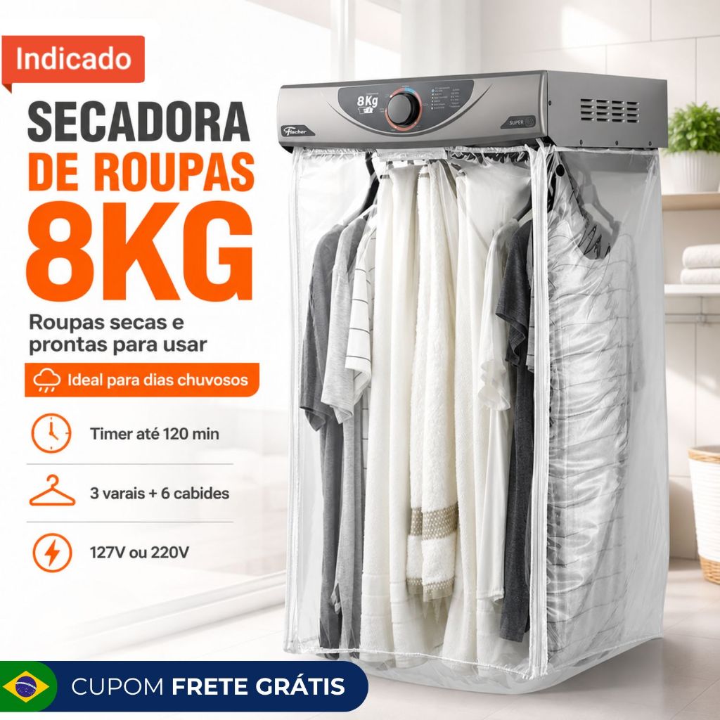 Secadora de Roupas de Parede 8Kg Super Ciclo Branca/Cinza Fischer