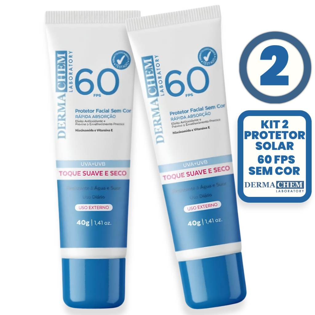 Kit 2 Protetor Solar Rosto FPS 60 40g Dermachem